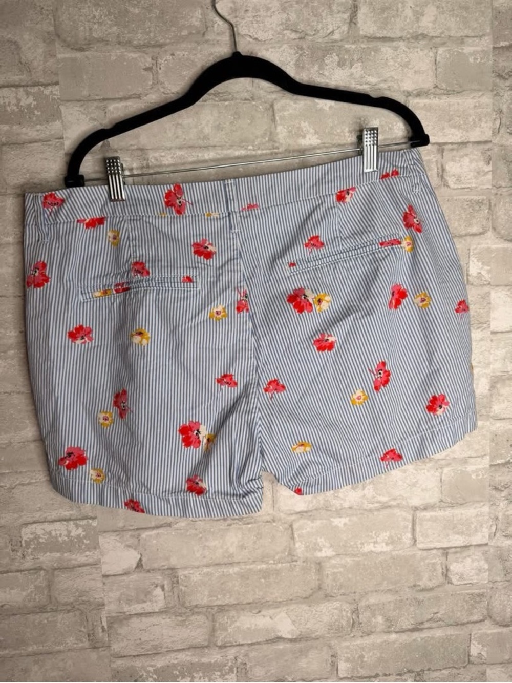 Light Blue Striped Floral Bermuda Shorts - Picture 3 of 3